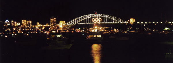 Sydney Harbour Bridge with the five ring olymbic symbol